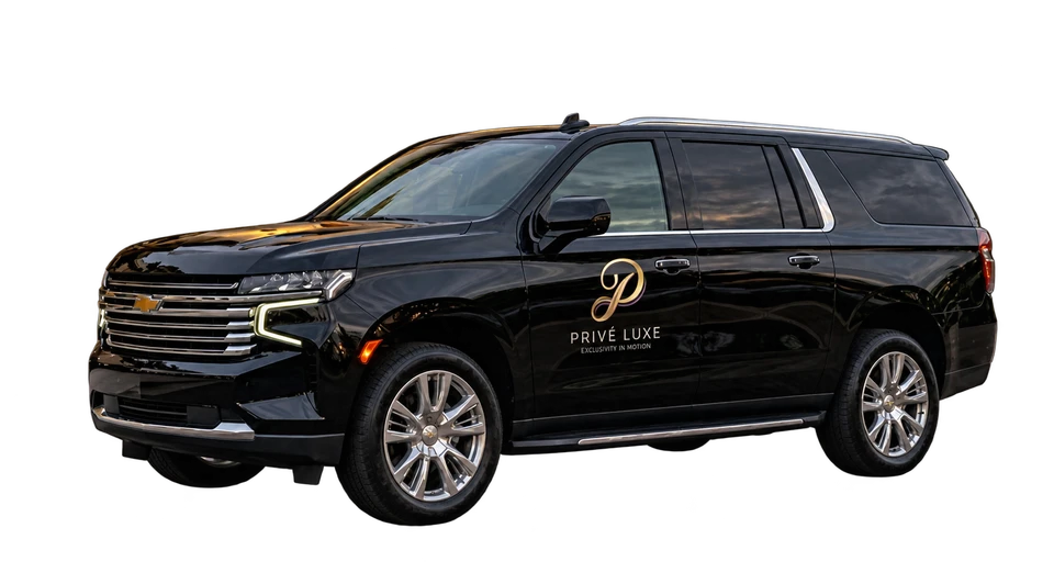Black Chevrolet SUV with company door branding